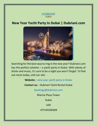 New Year Yacht Party In Dubai  Dubriani