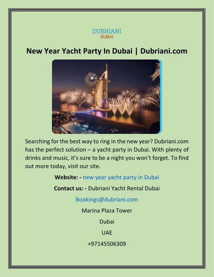 new year yacht party in dubai dubriani com