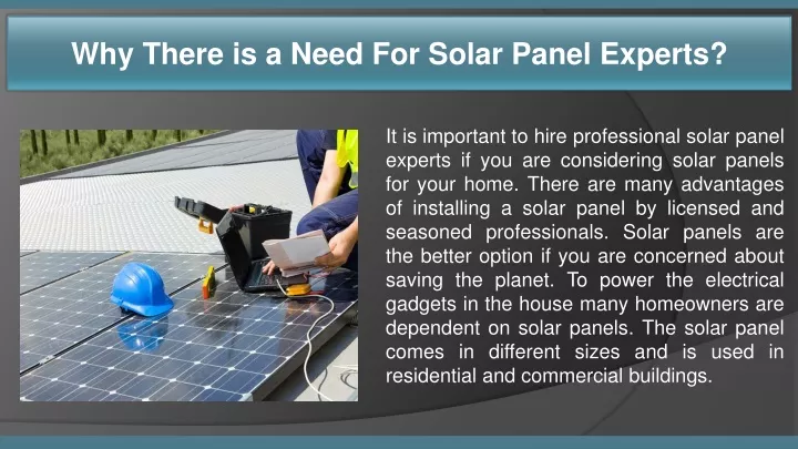 why there is a need for solar panel experts