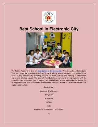 Best School in Electronic City