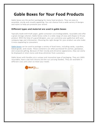 Gable Boxes for Your Food Products