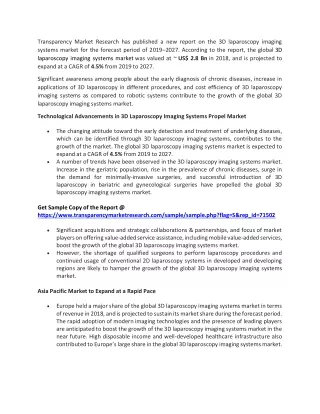 3D Laparoscopy Imaging Systems Market