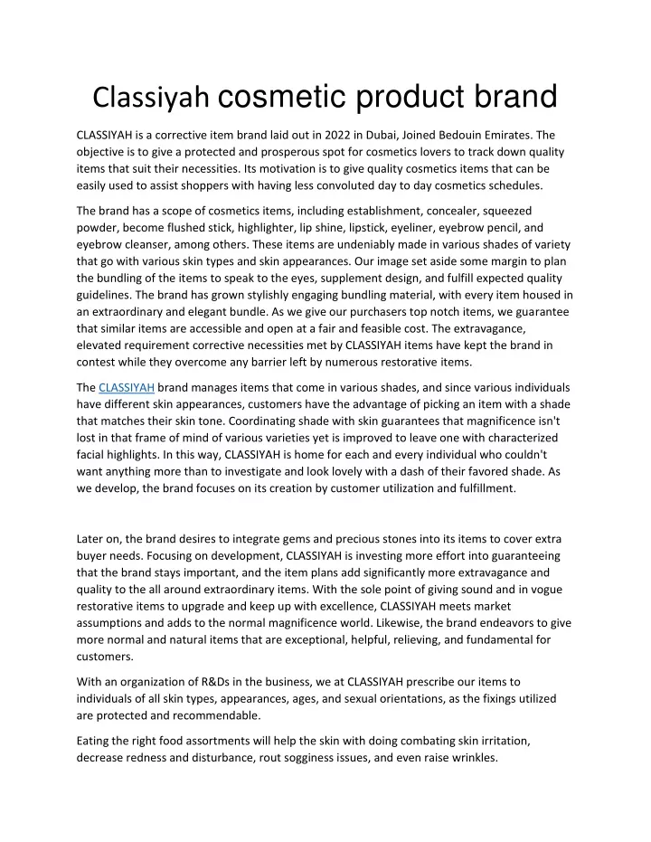 classiyah cosmetic product brand