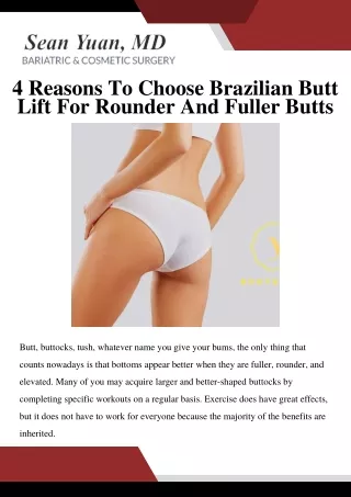 4 Reasons To Choose Brazilian Butt Lift For Rounder And Fuller Butts