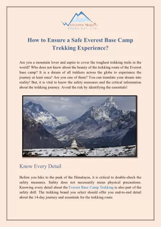 How To Ensure A Safe Everest Base Camp Trekking Experience