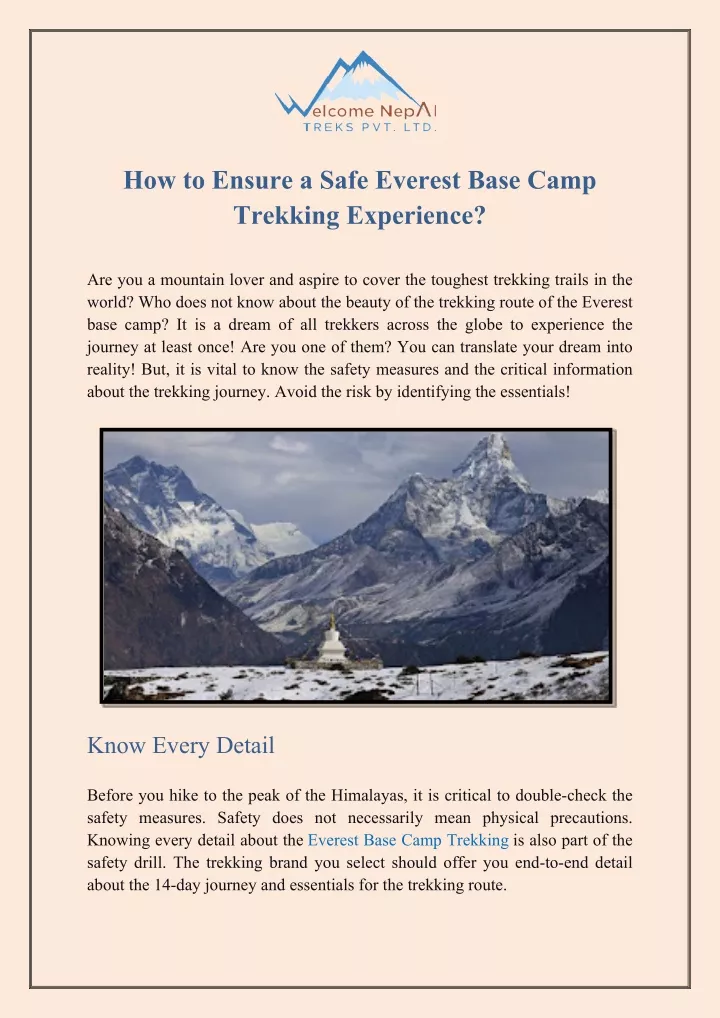 how to ensure a safe everest base camp trekking