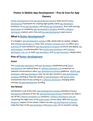 flutter in mobile app development pros cons