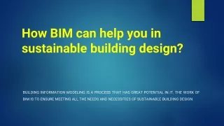 How BIM can help you in sustainable building