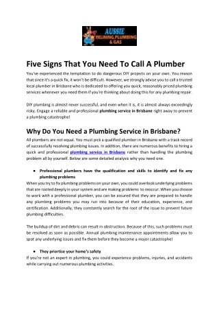 Five Signs That You Need To Call A Plumber