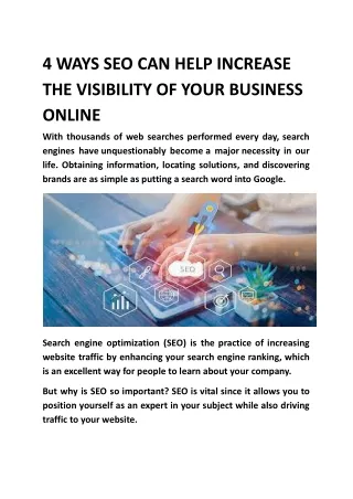 4 WAYS SEO Services CAN HELP INCREASE THE VISIBILITY OF YOUR BUSINESS ONLINE