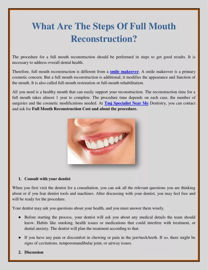 what are the steps of full mouth reconstruction