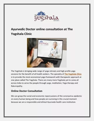 Ayurvedic Doctor online consultation at The Yogshala Clinic