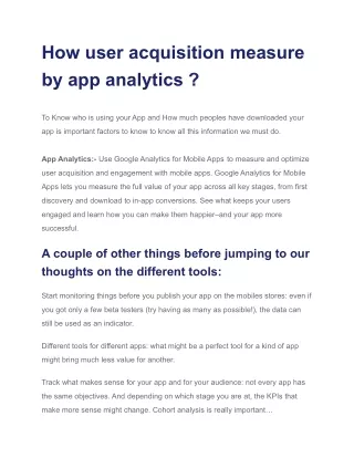 How user acquisition measure by app analytics