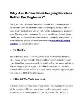 Why Are Online Bookkeeping Services Better For Beginners?