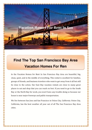 Find The Top San Francisco Bay Area Vacation Homes For Ren