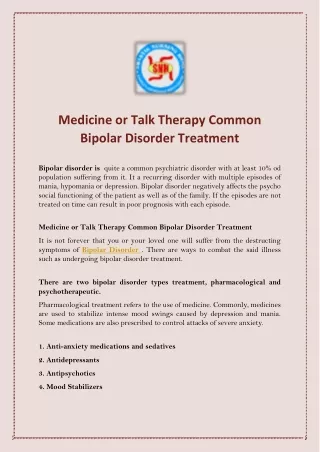 Medicine or Talk Therapy Common Bipolar Disorder Treatment