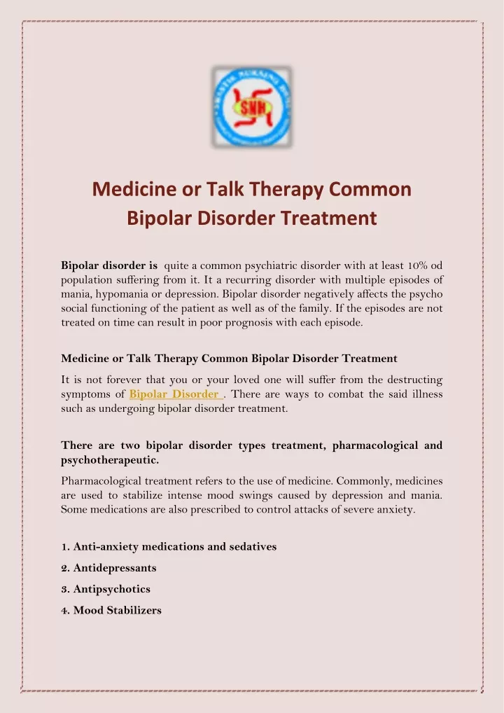 medicine or talk therapy common bipolar disorder