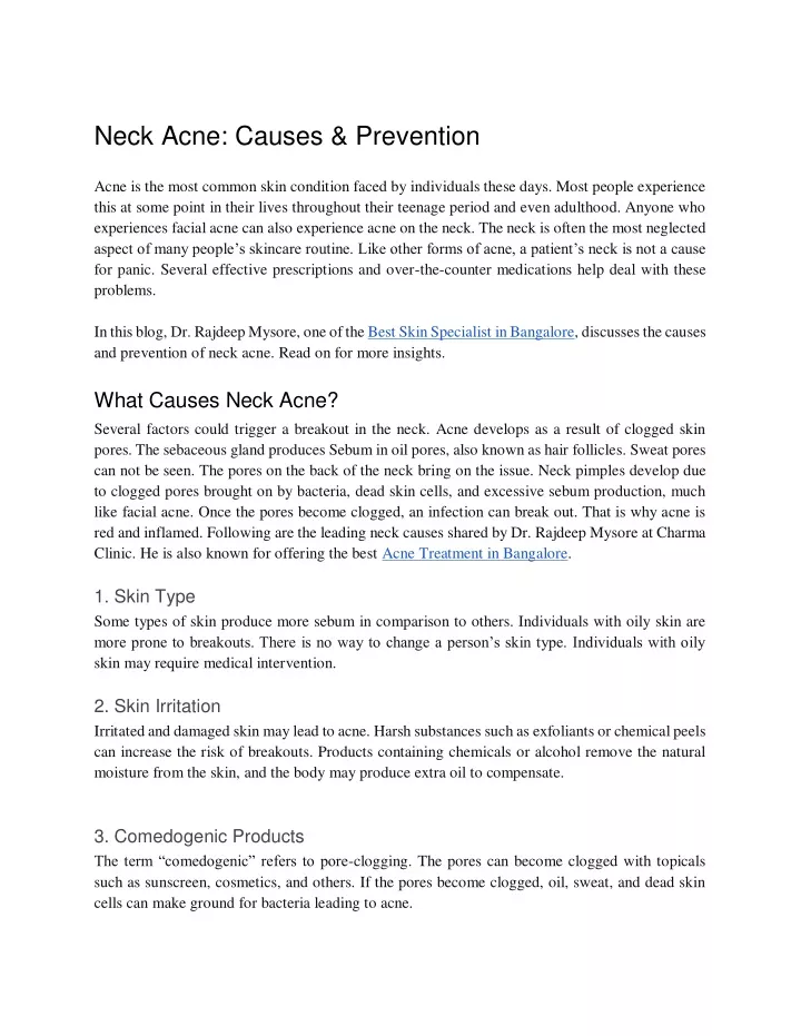 neck acne causes prevention