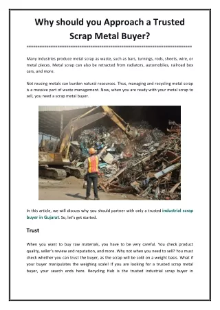 Why should you Approach a Trusted Scrap Metal Buyer