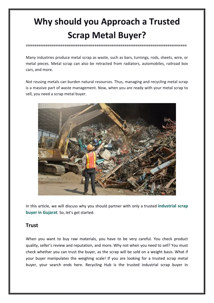 why should you approach a trusted scrap metal