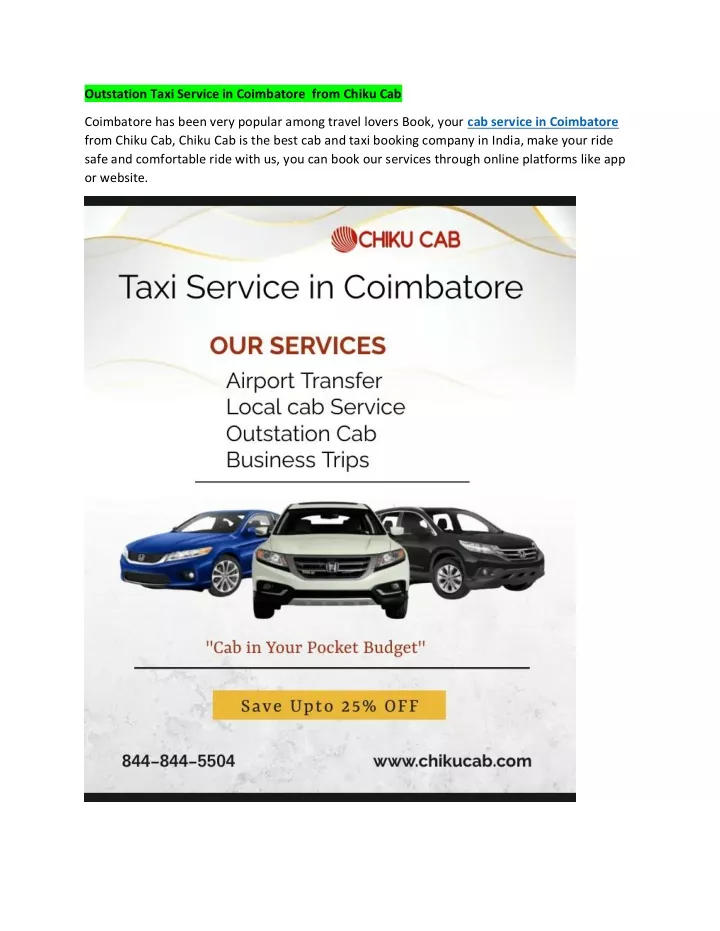 outstation taxi service in coimbatore from chiku