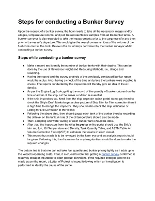 Steps for conducting a Bunker Survey