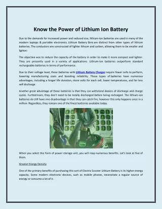 Know the Power of Lithium Ion Battery