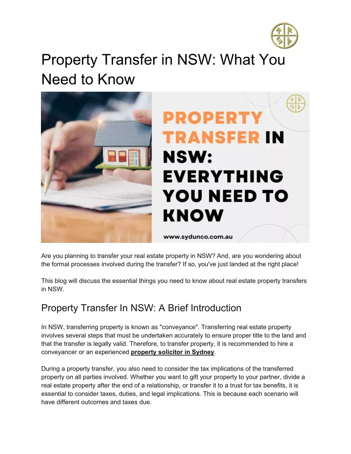 property transfer in nsw what you need to know