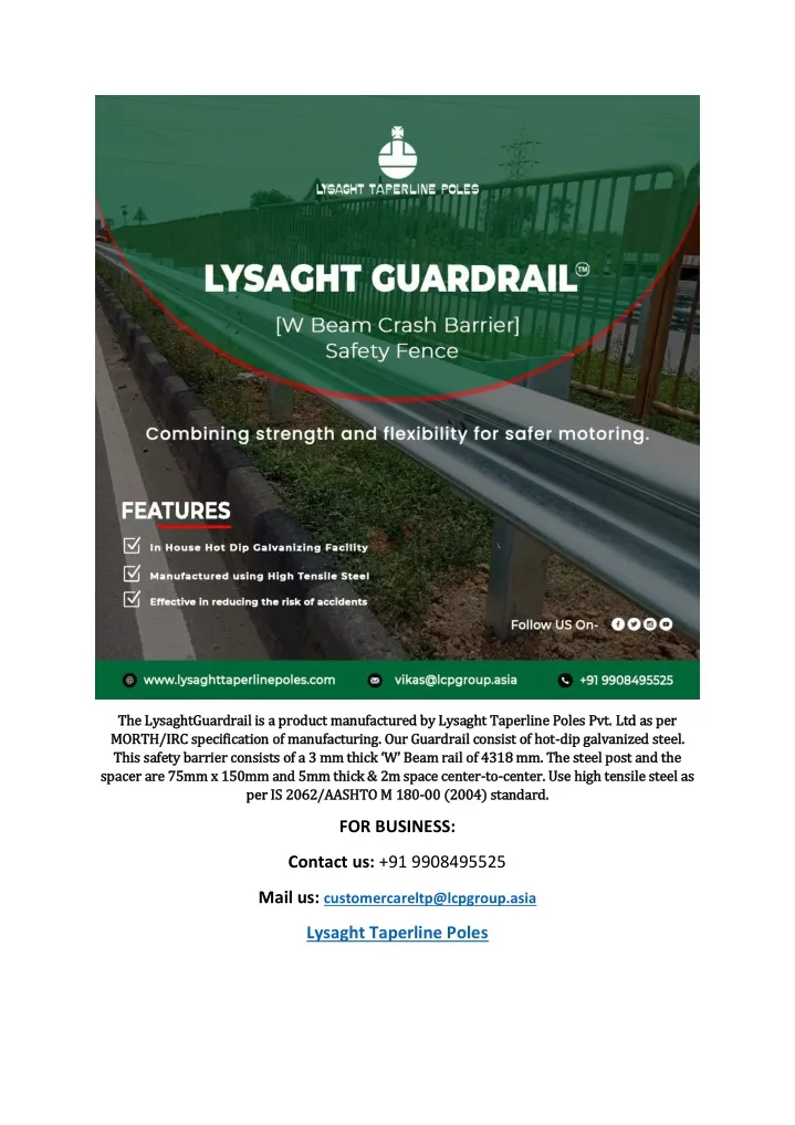 the lysaghtguardrail is a product manufactured