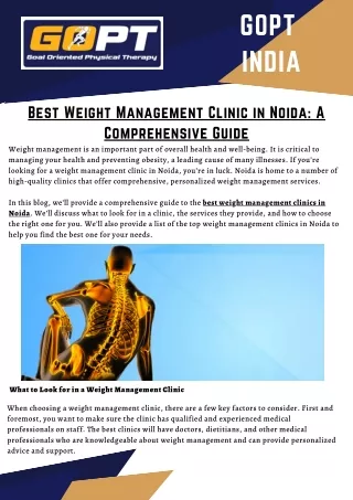The Best Weight Management Clinic in Noida | GOPT India
