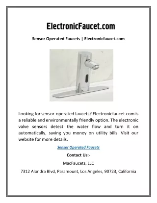 Sensor Operated Faucets | Electronicfaucet.com