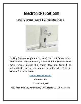 sensor operated faucets electronicfaucet com