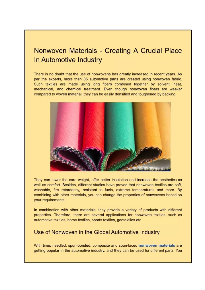 nonwoven materials creating a crucial place
