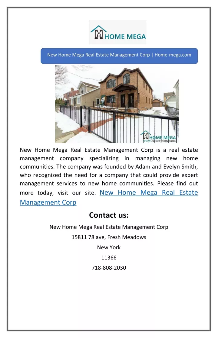 new home mega real estate management corp home