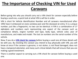 The Importance of Checking VIN for Used Caravans