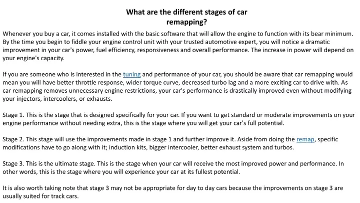 what are the different stages of car remapping