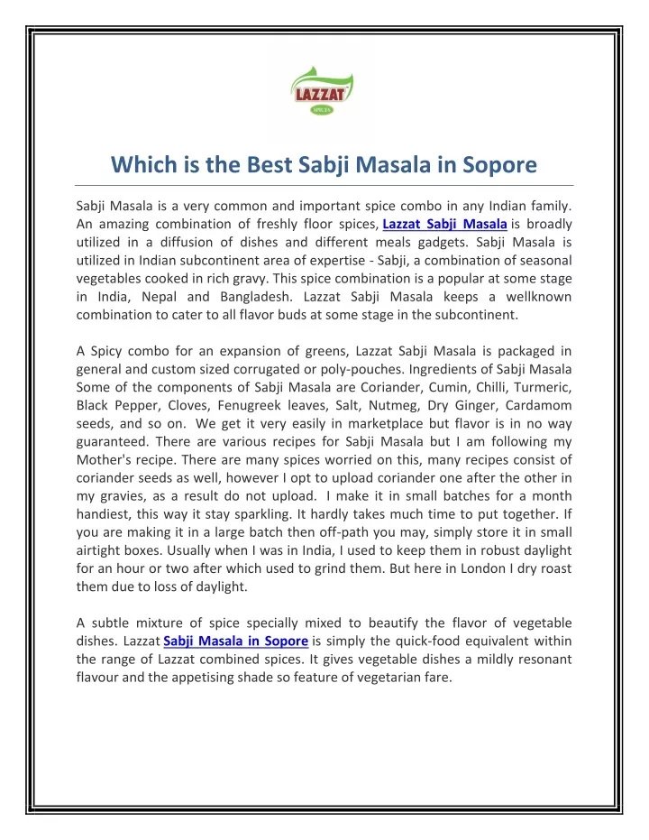 which is the best sabji masala in sopore