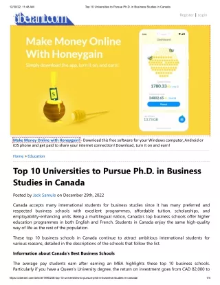 Top 10 Universities to Pursue Ph.D. in Business Studies in Canada