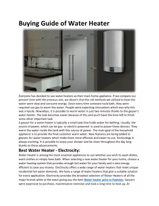 Buying Guide of Water Heater - Electrocity