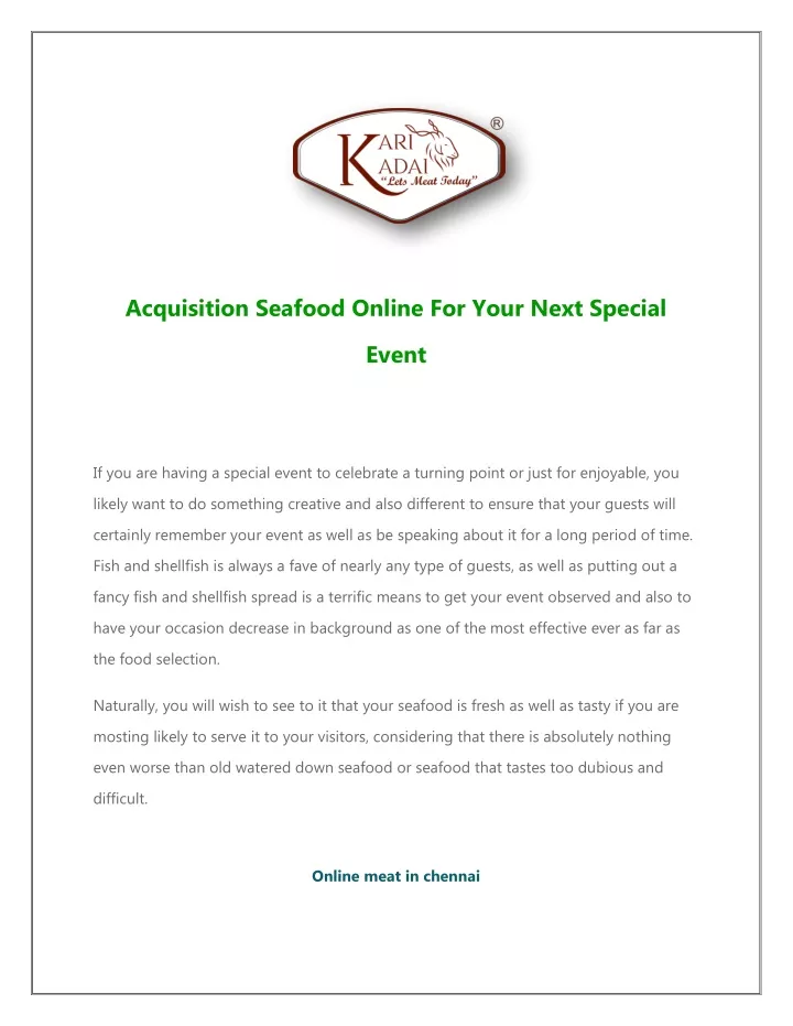 acquisition seafood online for your next special