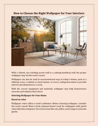 How to Choose the Right Wallpaper for Your Interiors