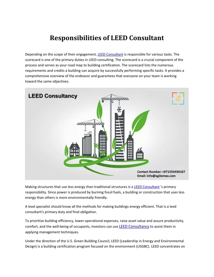 responsibilities of leed consultant