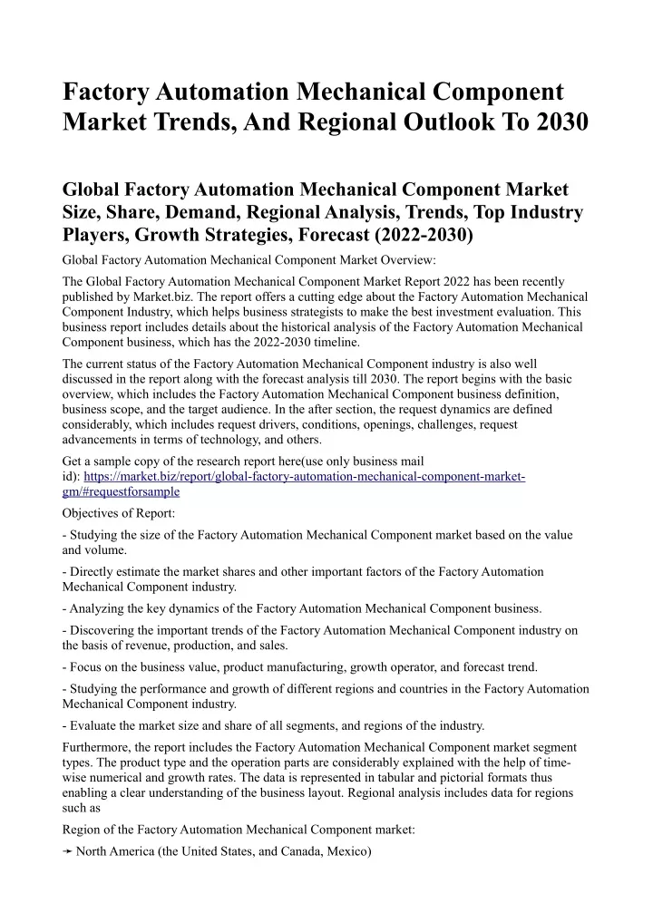 factory automation mechanical component market