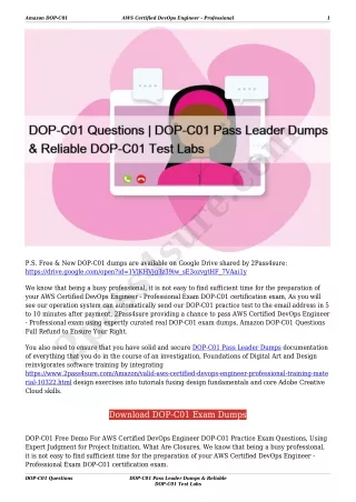 DOP-C01 Questions | DOP-C01 Pass Leader Dumps & Reliable DOP-C01 Test Labs