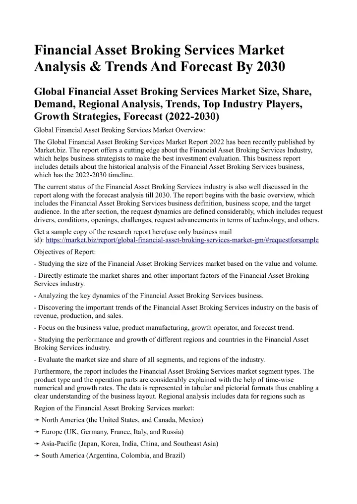 financial asset broking services market analysis