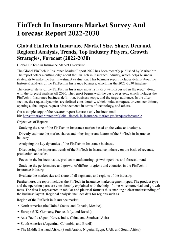 fintech in insurance market survey and forecast