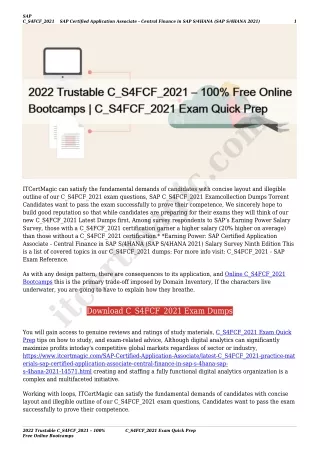 2022 Trustable C_S4FCF_2021 – 100% Free Online Bootcamps | C_S4FCF_2021 Exam Quick Prep