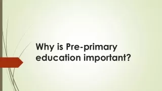 Why is Pre-primary education important?