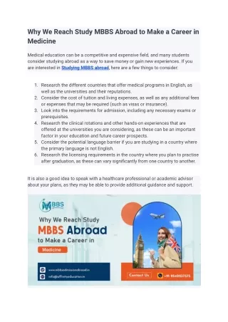 Why We Reach Study MBBS Abroad to Make a Career in Medicine