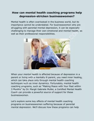 How can mental health coaching programs help depression-stricken businesswomen